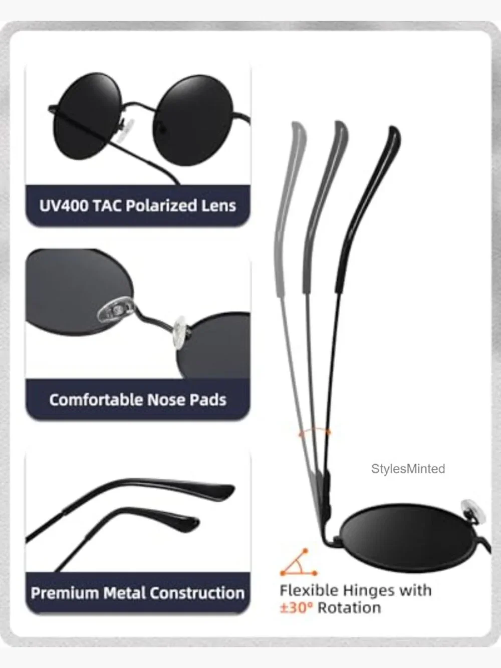 Retro Round Polarized Sunglasses UV400 Protection for Driving Travel